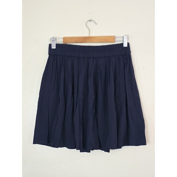 MNG Mango Pleated A-Line Mini Skirt Womens Size Small Navy Blue Pockets - Picture 4 of 9
